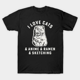 I Love Cats & Anime & Ramen & Sketching Cat Mom Anime Girl T-Shirt